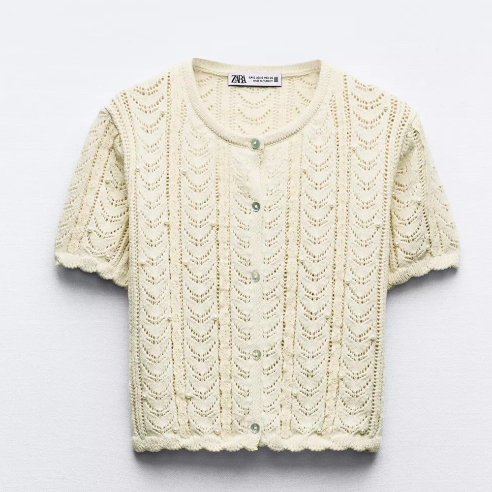 Zara Crochet top with little pearls - size small - so pretty!